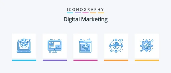 Digital Marketing Blue Icon Pack Including Marketing Increase Screen Circle — стоковый вектор