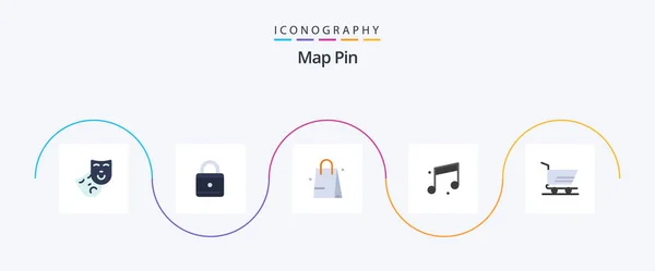Map Pin Flat Icon Pack Including Shopping Trolley Cart — Stockvector