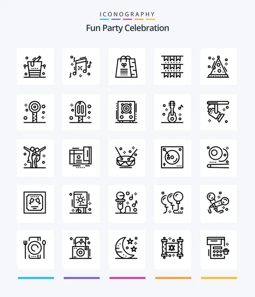Creative Party Outline Icon Pack Holiday Cone Gift Party Buntings — Image vectorielle