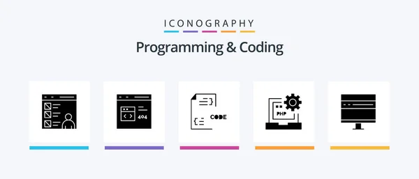 Programming Coding Glyph Icon Pack Including Develop Browser Development Laptop — Stockový vektor