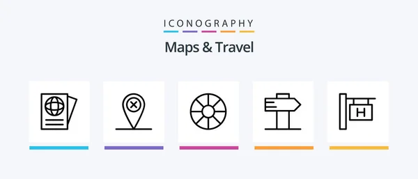 Maps Travel Line Icon Pack Including Vacation Hospital Travel Sea — стоковый вектор