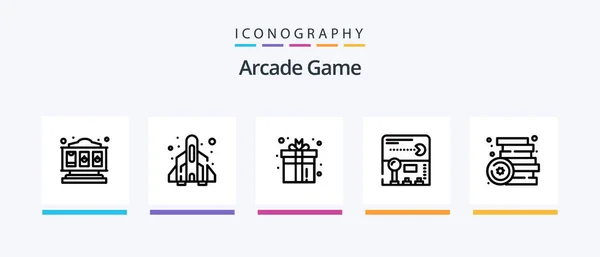 Arcade Line Icon Pack Including Play Box Pacman Competition Creative — Stock Vector