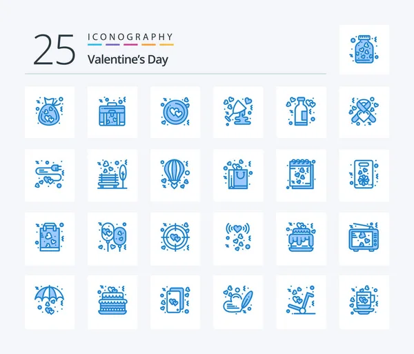 Valentines Day Blue Color Icon Pack Including Lifestyle Wine Love —  Vetores de Stock