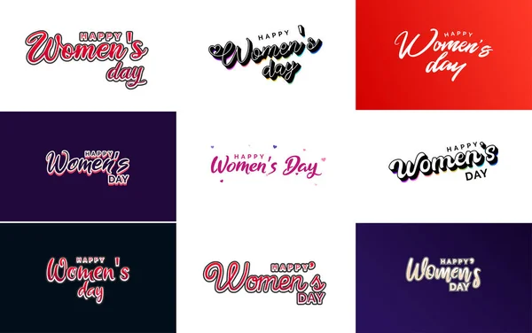Pink Happy Women Day Elemente Design Tipografic Setate Pentru Felicitări — Vector de stoc