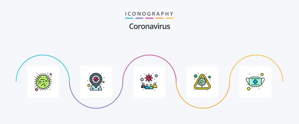 Coronavirus Line Filled Flat Icon Pack Including Virus Disease Corona — Stock Vector