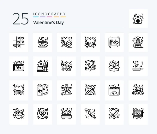 Valentines Day Line Icon Pack Including Keys Love Heart Location — 图库矢量图片