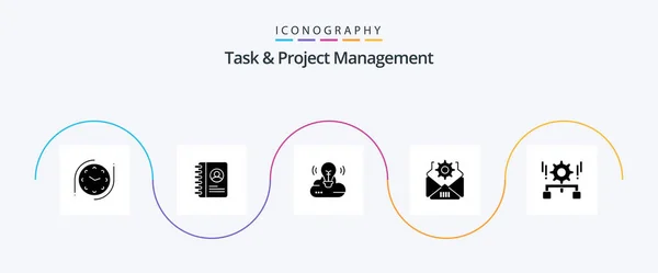 Task Project Management Glyph Icon Pack Including Setting Mail Creative — Stockvector