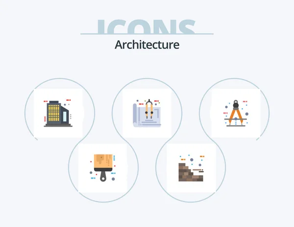Architecture Flat Icon Pack Icon Design Compass Architect Company Plan — Stok Vektör