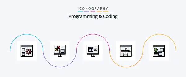 Programming Coding Line Filled Flat Icon Pack Including Coding App — Stok Vektör