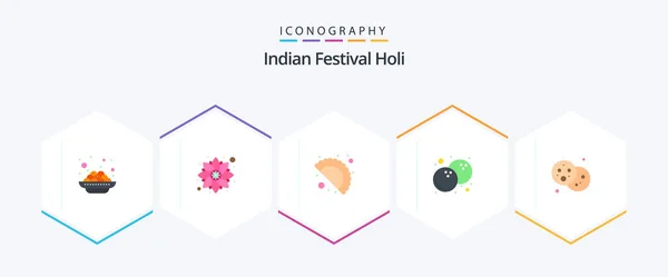 Holi Flat Icon Pack Including Party Food Food Bread Food — Stock vektor