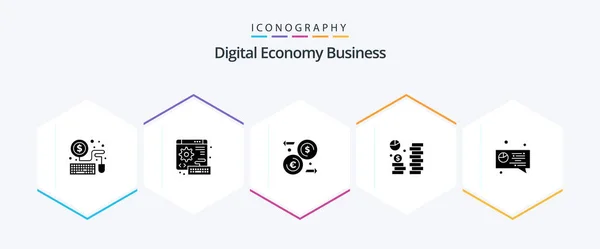 Digital Economy Business Glyph Icon Pack Including Digital Saving Euro — Vector de stock