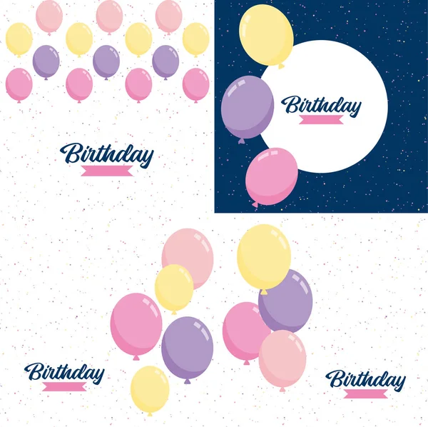 Happy Birthday Design Pastel Color Scheme Hand Drawn Cake Illustration — Image vectorielle