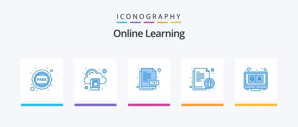 Online Learning Blue Icon Pack Including Answers File Book Upload — Wektor stockowy