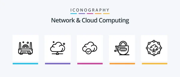 Network Cloud Computing Line Icon Pack Including Device Network Lock — Image vectorielle