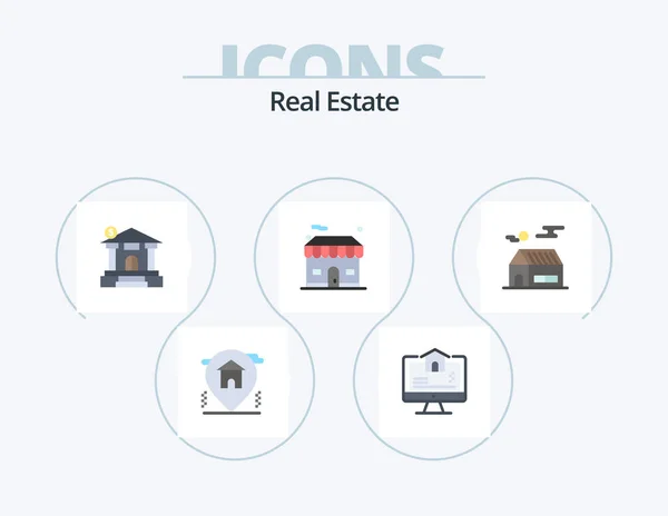 Real Estate Flat Icon Pack Icon Design House Estate Bank — Vetor de Stock