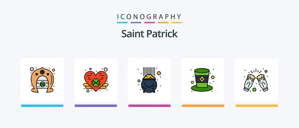 Saint Patrick Line Filled Icon Pack Including Luck Fortune Clover — Vetor de Stock