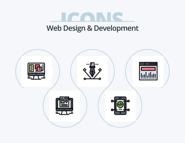 Web Design Development Line Filled Icon Pack Icon Design Mobile — Vettoriale Stock