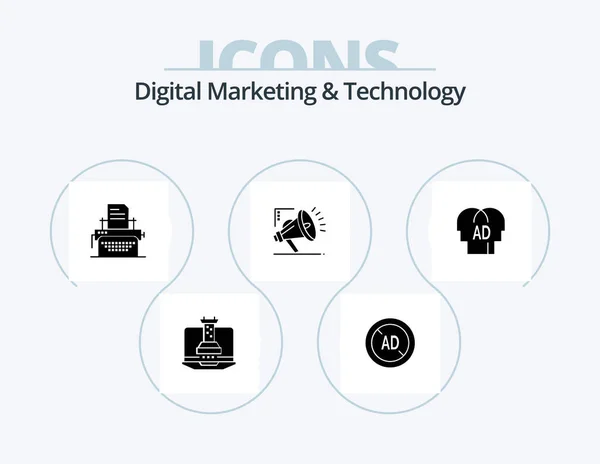 Digital Marketing Technology Glyph Icon Pack Icon Design Knowledge Digital — Stock vektor