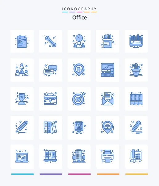 Creative Office Blue Icon Pack Presentation Analytics Businessman Supplies Office — 图库矢量图片