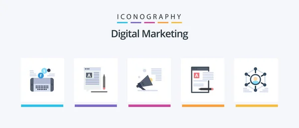 Digital Marketing Flat Icon Pack Including Article Document Article Promote — Stockvector