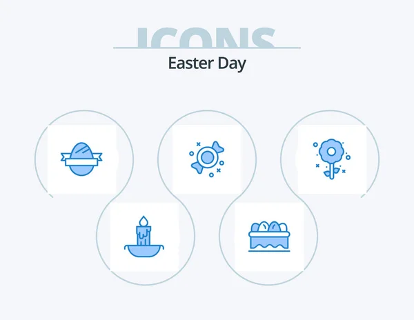 Easter Blue Icon Pack Icon Design Holiday Plent Egg Flower — ストックベクタ