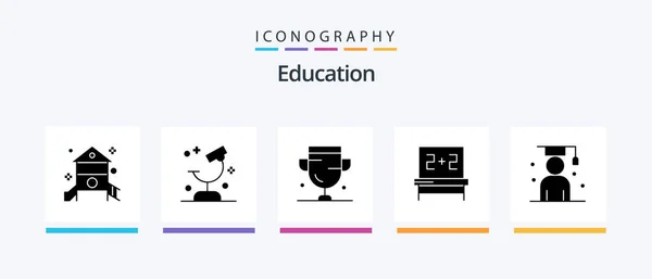 Education Glyph Icon Pack Including Studies Blackboard Research Trophy Cup — стоковый вектор