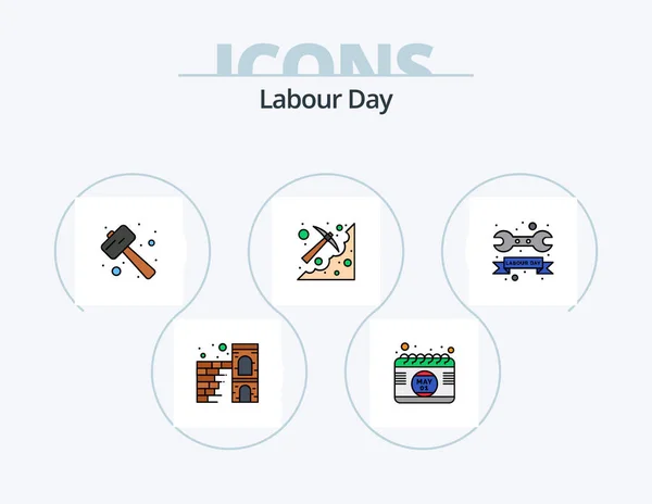 Labour Day Line Filled Icon Pack Icon Design Spade Labour — Stock Vector