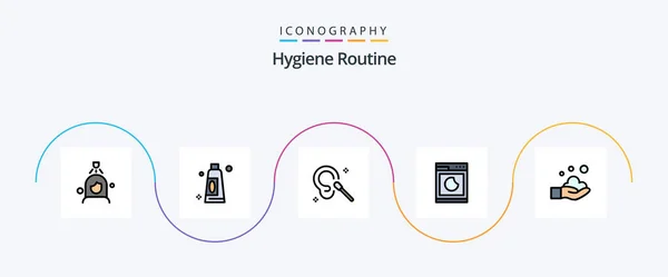 Hygiene Routine Line Filled Flat Icon Pack Including Soap Cleaning — Vetor de Stock