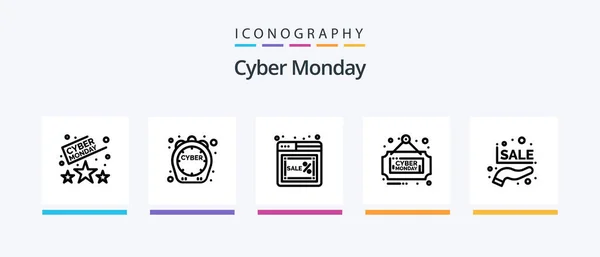 Cyber Monday Line Icon Pack Including Online Sale Package Monday — Stock Vector