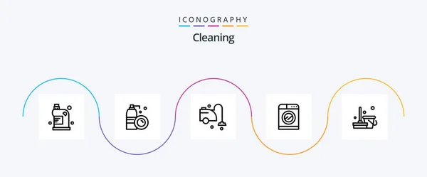 Cleaning Line Icon Pack Including Broom Washing Spray Technology Vacuum — Stock Vector