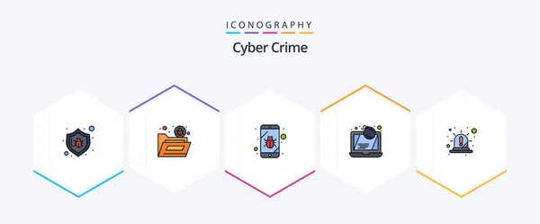 Cyber Crime Filledline Icon Pack Including Laptop Computer Virus Bomb — Vetor de Stock