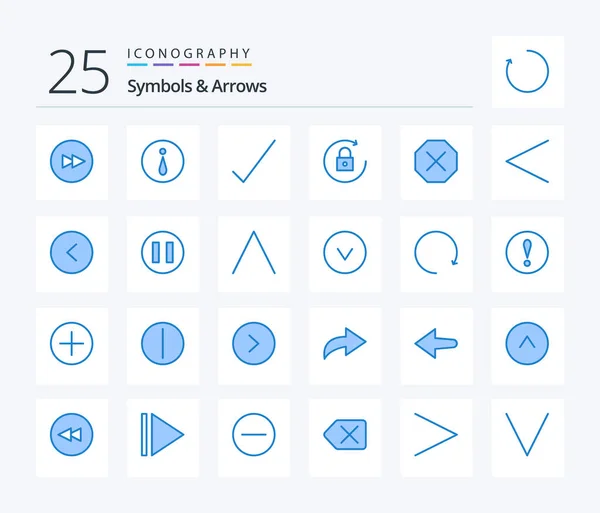 Symbols Arrows Blue Color Icon Pack Including Previous Arrow Tick — Stok Vektör