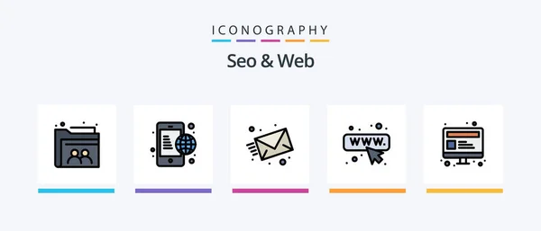 Seo Web Line Filled Icon Pack Including Internet Globe List — Stockvektor