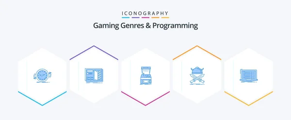 Gaming Genres Programming Blue Icon Pack Including Viking Battle Plan — Wektor stockowy
