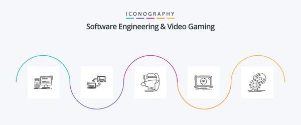 Software Engineering Video Gaming Line Icon Pack Including Application Network — Vector de stock