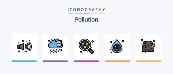 Pollution Line Filled Icon Pack Including Dioxide Carbon Drop Search — Stockvector