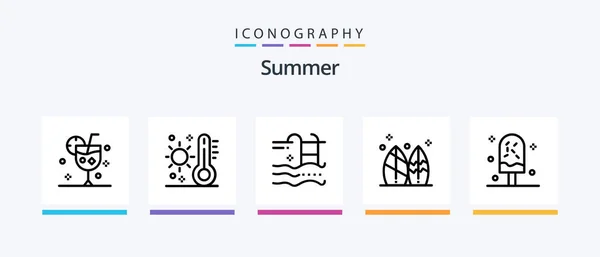 Summer Line Icon Pack Including Fruit Coconut Summer Travel Signboard — Archivo Imágenes Vectoriales