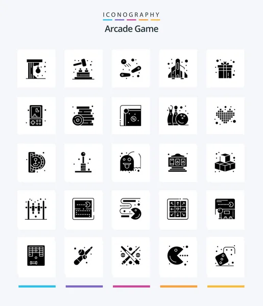 Creative Arcade Glyph Solid Black Icon Pack Fun Gift Fun — 图库矢量图片