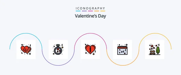 Valentines Day Line Filled Flat Icon Pack Including Love Valentines — 图库矢量图片