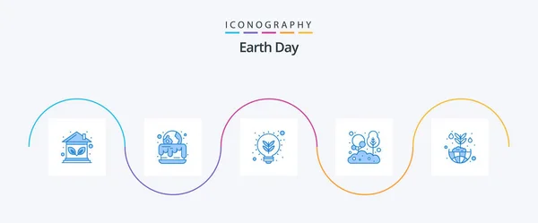 Earth Day Blue Icon Pack Including Flower Tree Idea Plant — Stockvektor