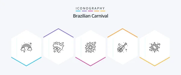 Brazilian Carnival Line Icon Pack Including Sun Light Light Sun — Stockvektor