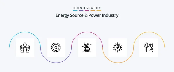 Energy Source Power Industry Line Icon Pack Including Biomass Sun — 图库矢量图片
