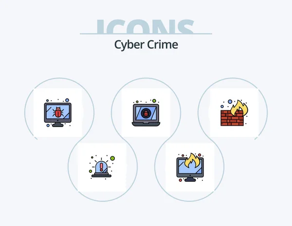 Cyber Crime Line Filled Icon Pack Icon Design Document Usb — Διανυσματικό Αρχείο