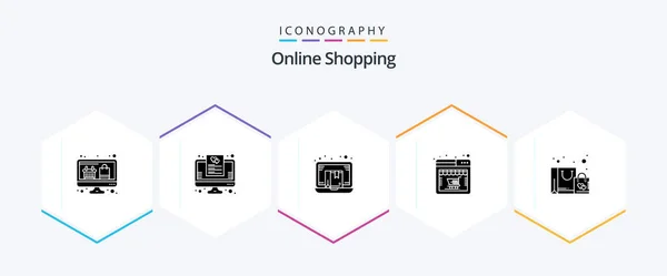 Online Shopping Glyph Icon Pack Including Bag Web Box Shop — Stock vektor