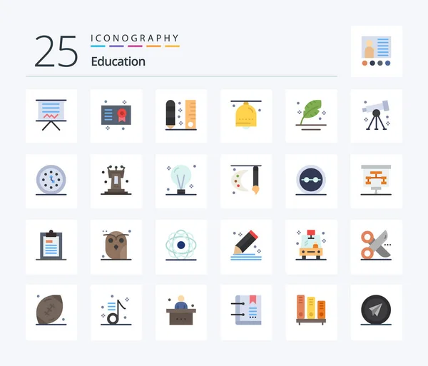 Education Flat Color Icon Pack Including Hand Bell Alarm Degree — Stok Vektör