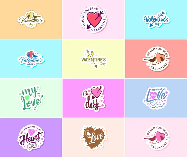 Valentine Day Time Love Beautiful Graphic Design Stickers — Διανυσματικό Αρχείο