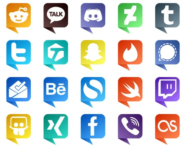Elegant Chat Bubble Style Social Media Icons Behance Twitter Mesenger — Stok Vektör