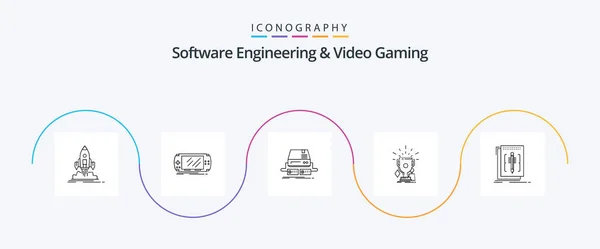 Software Engineering Video Gaming Line Icon Pack Including Sport Awards — Stock Vector
