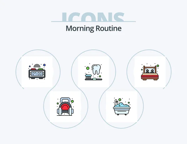 Morning Routine Line Filled Icon Pack Icon Design Sunset Breakfast — Vettoriale Stock