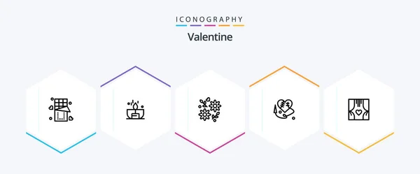 Valentine Line Icon Pack Including Flower Day Candle Valentines Shine — Vector de stock